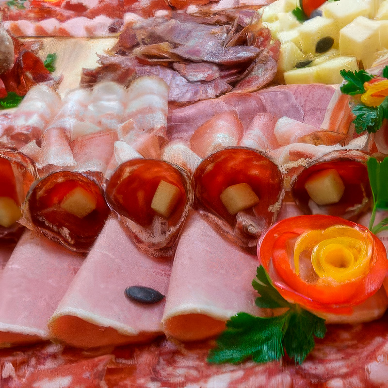 Hladni narezek iz domačih mesnin na leseni deski